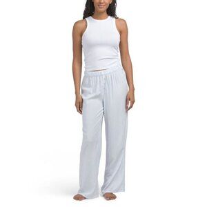 Bliss Womens Blue White Rib Tank Shorts And Pants Pajama 3 Pc Sets Sz L New